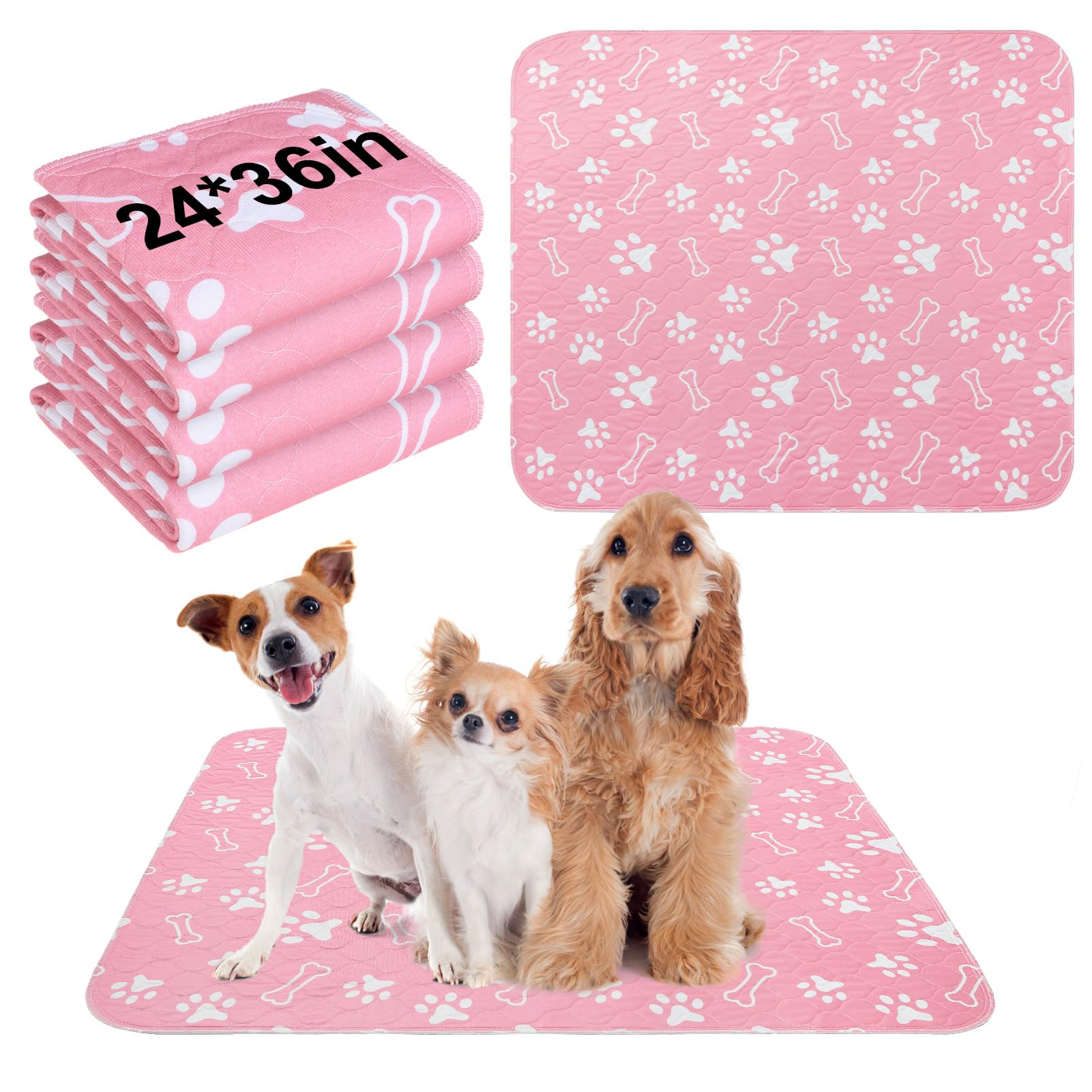 BEAUTYZOO 4 Pack Washable Pee Pads for Dogs, Reusable Puppy Pads for Potty Training, Waterproof Super Absorbent Wee Wee Pads for Dogs Non-Slip, Pet Whelping Mats Playpen Dog Crate Floors, 24IN x 36IN