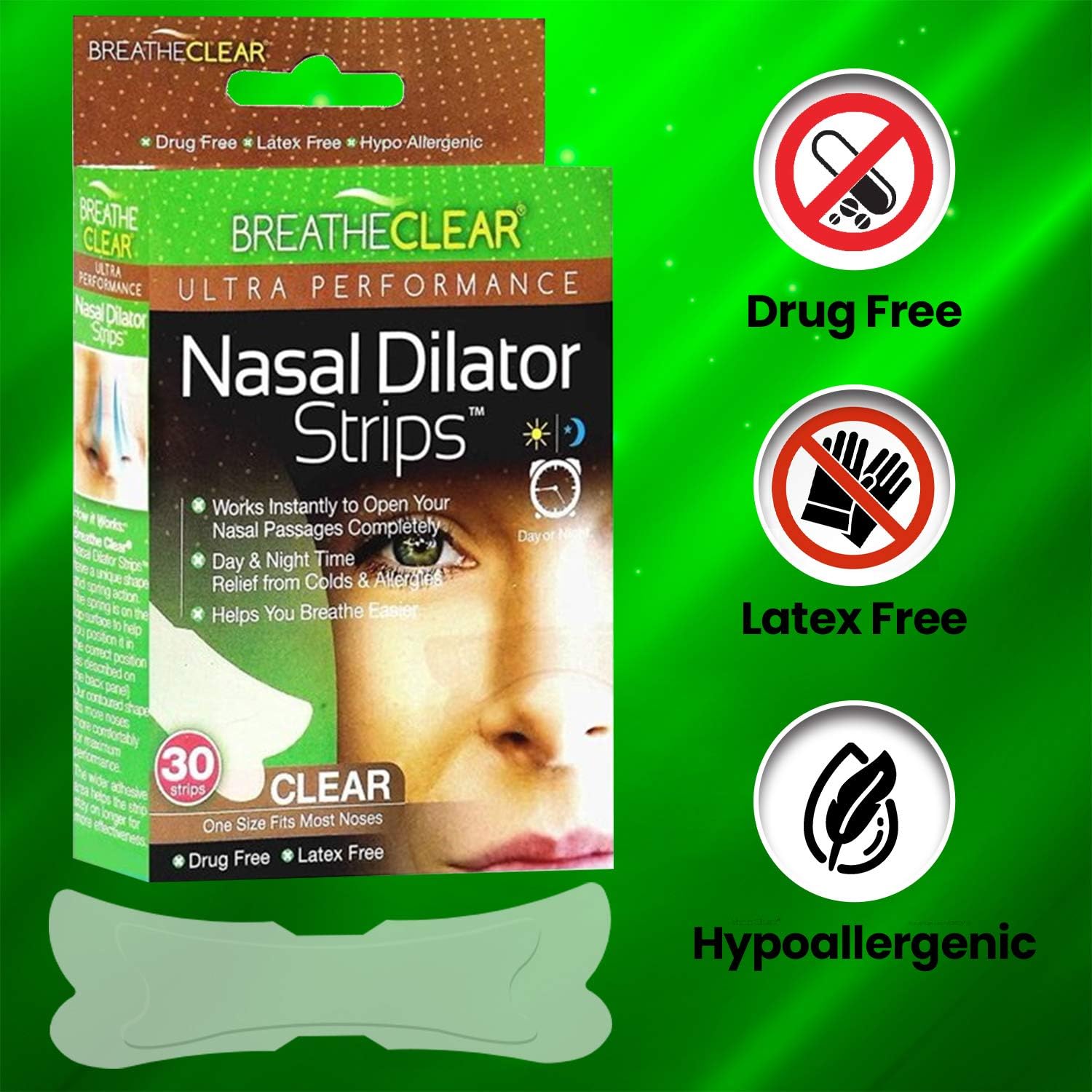 Breathe Clear® Ultra Performance Nasal Strips, Large 90 Count, Clear | Instant Nasal Congestion Relief | Perfect for Colds & Allergies | Helps Improve Sleep & Reduces Snoring: Health & Personal Care