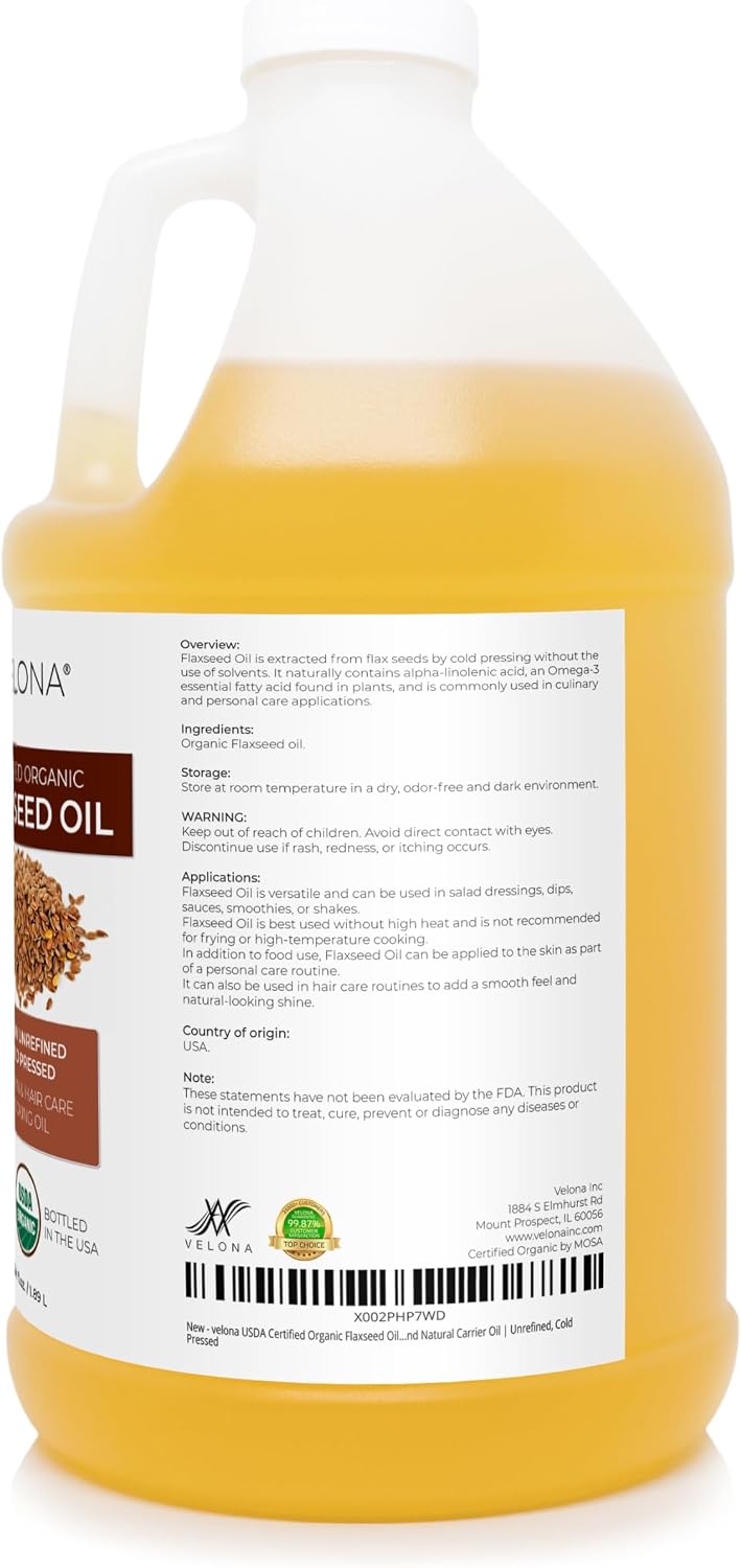 velona USDA Organic Flaxseed Oil - 64 fl oz, Cold Pressed, Unrefined image 3