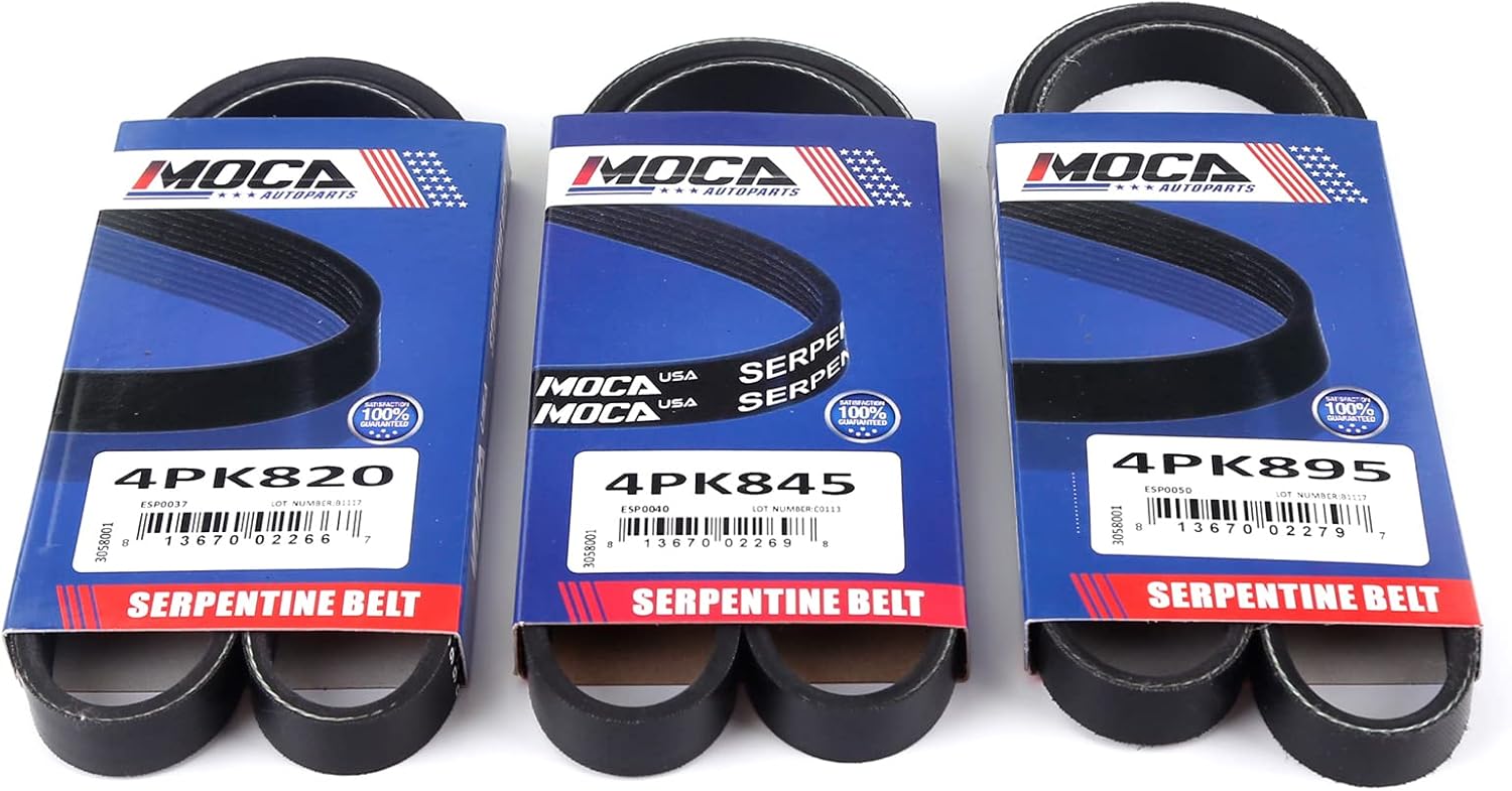 MOCA 4PK845 & 4PK820 & 4PK895 EPDM Serpentine Belt fits for Honda 2000-2001 CR-V SE Sport Utility 4-Door 2.0L, 1998-2001 CR-V EX Sport Utility 4-Door 2.0L, 1997-2001 CR-V LX Sport Utility 4-Door 2.0L