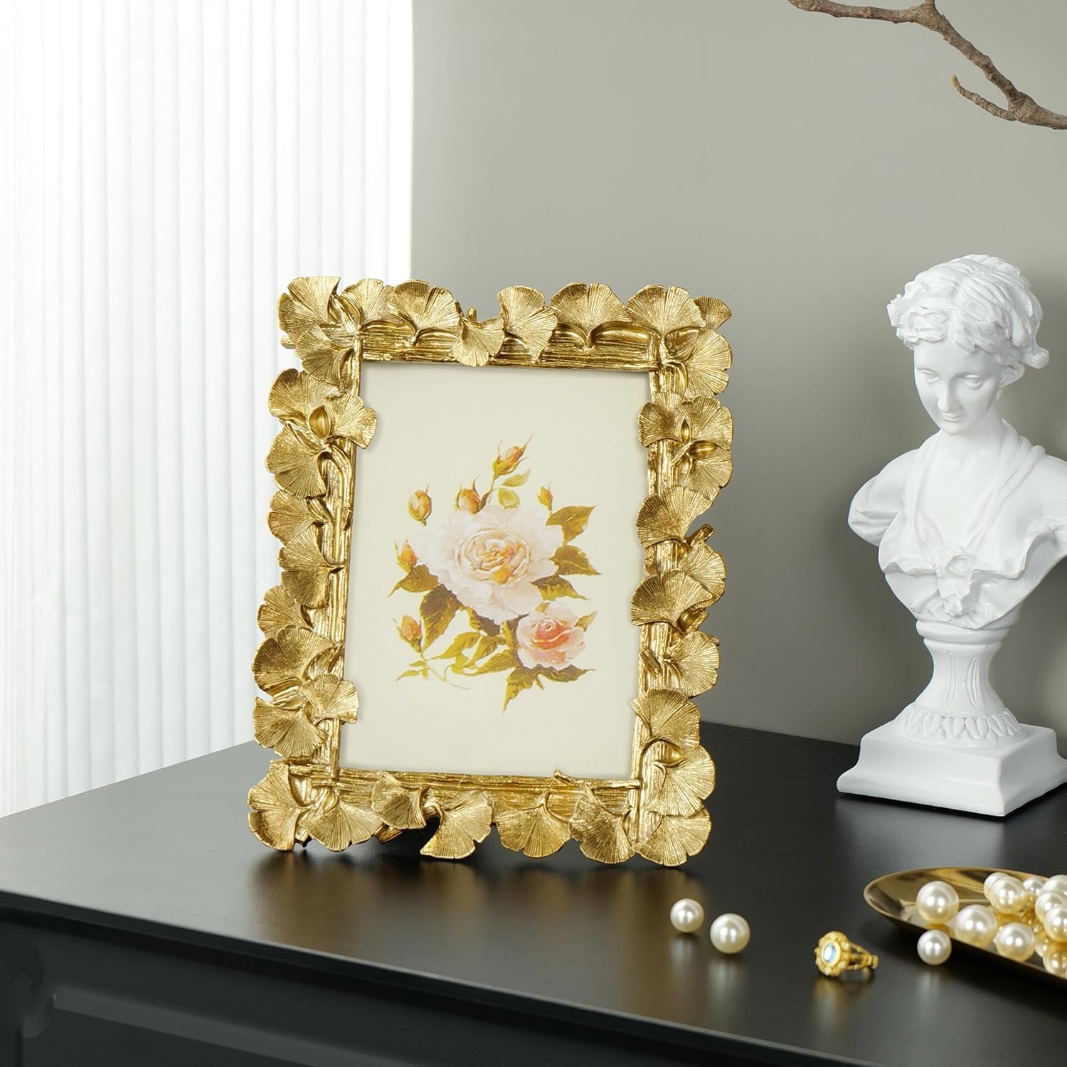 Cuspin 5x7 Picture Frame Gold Vintage Ornate Ginkgo Leaf Resin Photo Frame