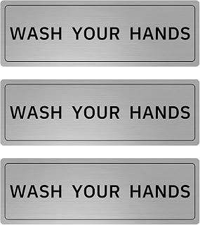 Wash Your Hands Sign, Brushed Aluminum, Ideal for Restaurant, Hotels, And Public Bathroom Hospitals, Self-Adhesive Installation