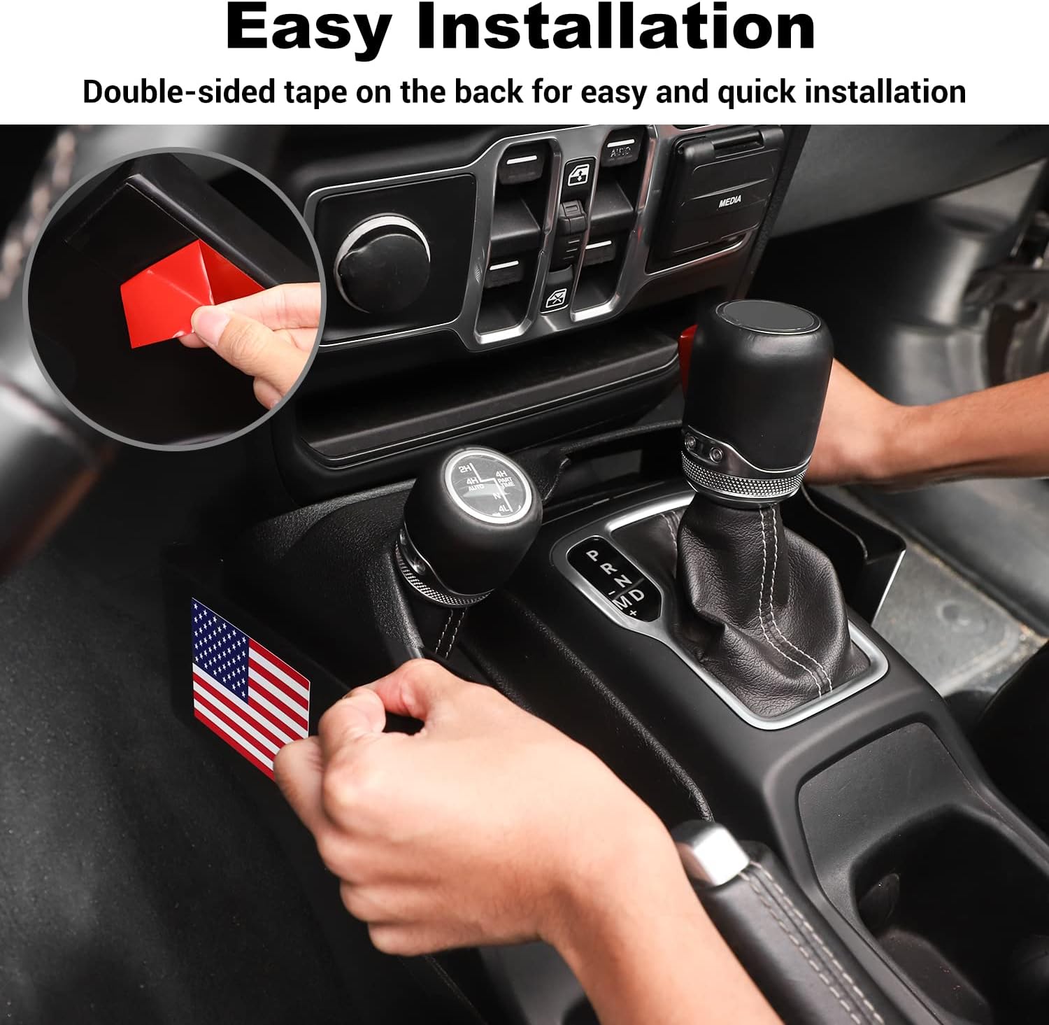 JWWY Gear Shift Storage Box Compatible with 2018-2025+ Jeep Wrangler JL JLU & Gladiator JT 4xe Center Consoles & Organizers Trunk for Jeep Wrangler JL 4xe Interior Accessories US Flag