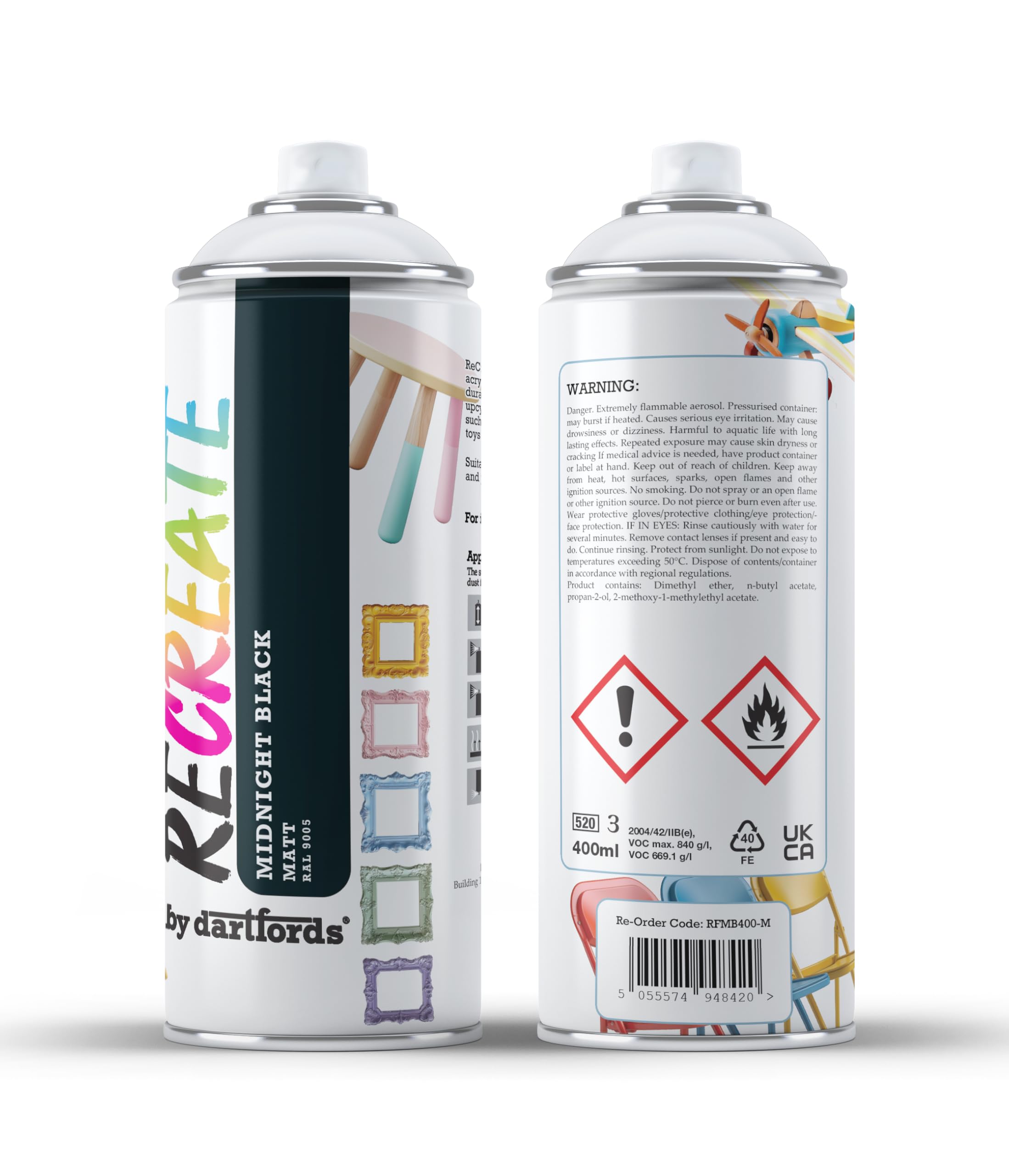 RECREATE Midnight Black Matt Spray Paint for Wood, Metal, Plastic | Quick Drying, Smooth, Durable, Easy-to-Apply | Suitable for Indoor/Outdoor | For Furniture, Craft, Doors, Ornaments, Pots, Frames