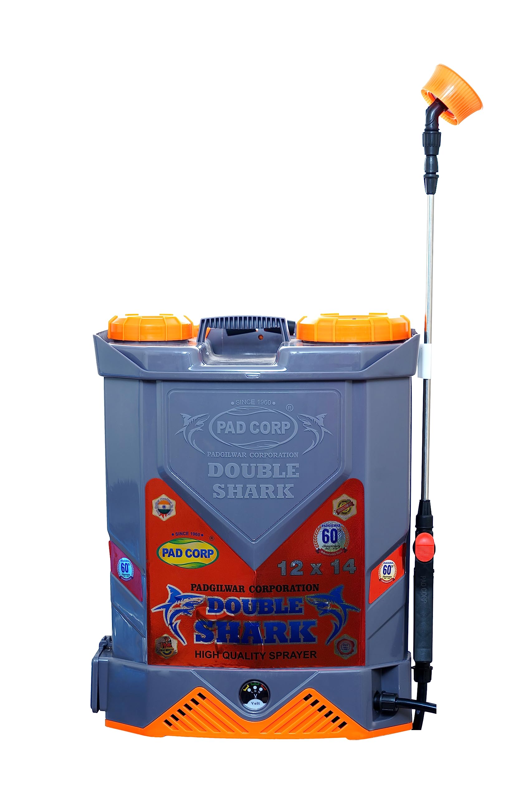PAD Corp Double Shark 12 Volts X 14 Ampere Double Power Double Motor Battery Sprayer | 18 Liter Tank Capacity | 1.7Ah Charger | (Model-Double Shark)(Color- Gray-Orange) (B0BP73C1MD) Amazon Price History, Amazon Price Tracker