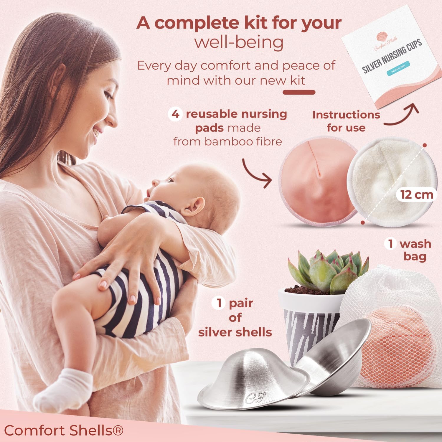 Comfort Shells® 999 Silver Nursing Cups & Washable Breast Pads | Silver Nipple Shields for Breast Feeding Moms | Soothe, Heal & Protect Sore or Cracked Nipples