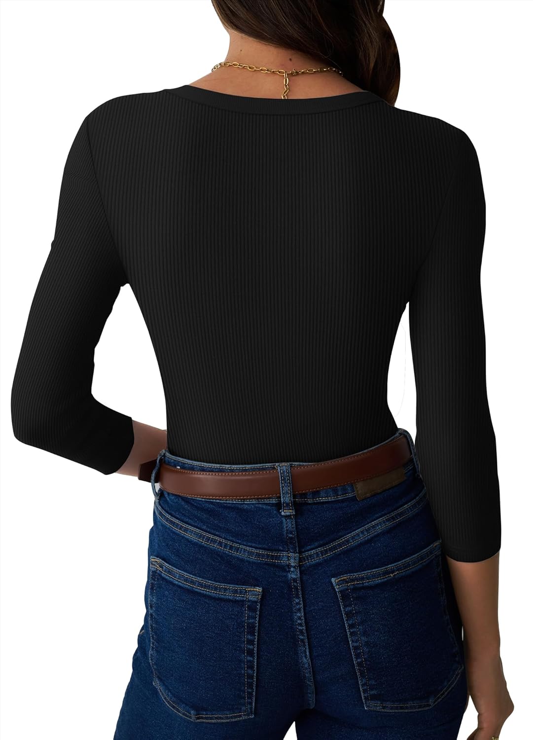 Womens 3/4 Sleeve Tops Crew Neck Ribbed Slim Fit Tight Shirts Basic Tee Shirt Spring Fashion Clothes 2026 Outfits Trendy - Image 4