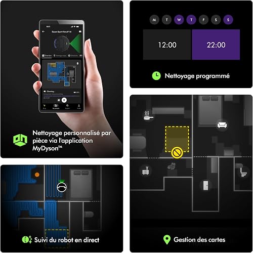 Dyson Spot+Scrub™ AI, aspirateur robot laveur sec et humide, rouleau humide auto-nettoyant, 4× puissance d’aspiration sur tapis, vidage automatique, élimination des taches par IA (Noir/Bleu) - 7