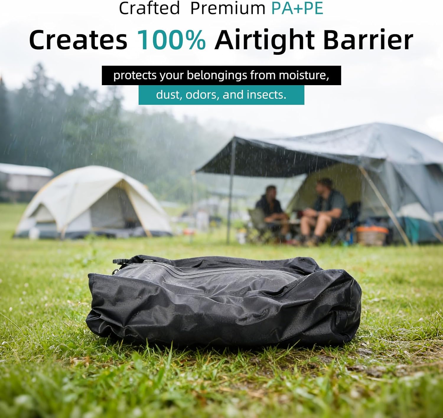 One-Touch Automatic Vacuum Storage Bag - 20L Integrated Pump-Free Compression Bag, USB-C Rechargeable, Waterproof Airtight Space Saver for Clothes, Bedding, Travel Suitcases & Camping (2PC black)