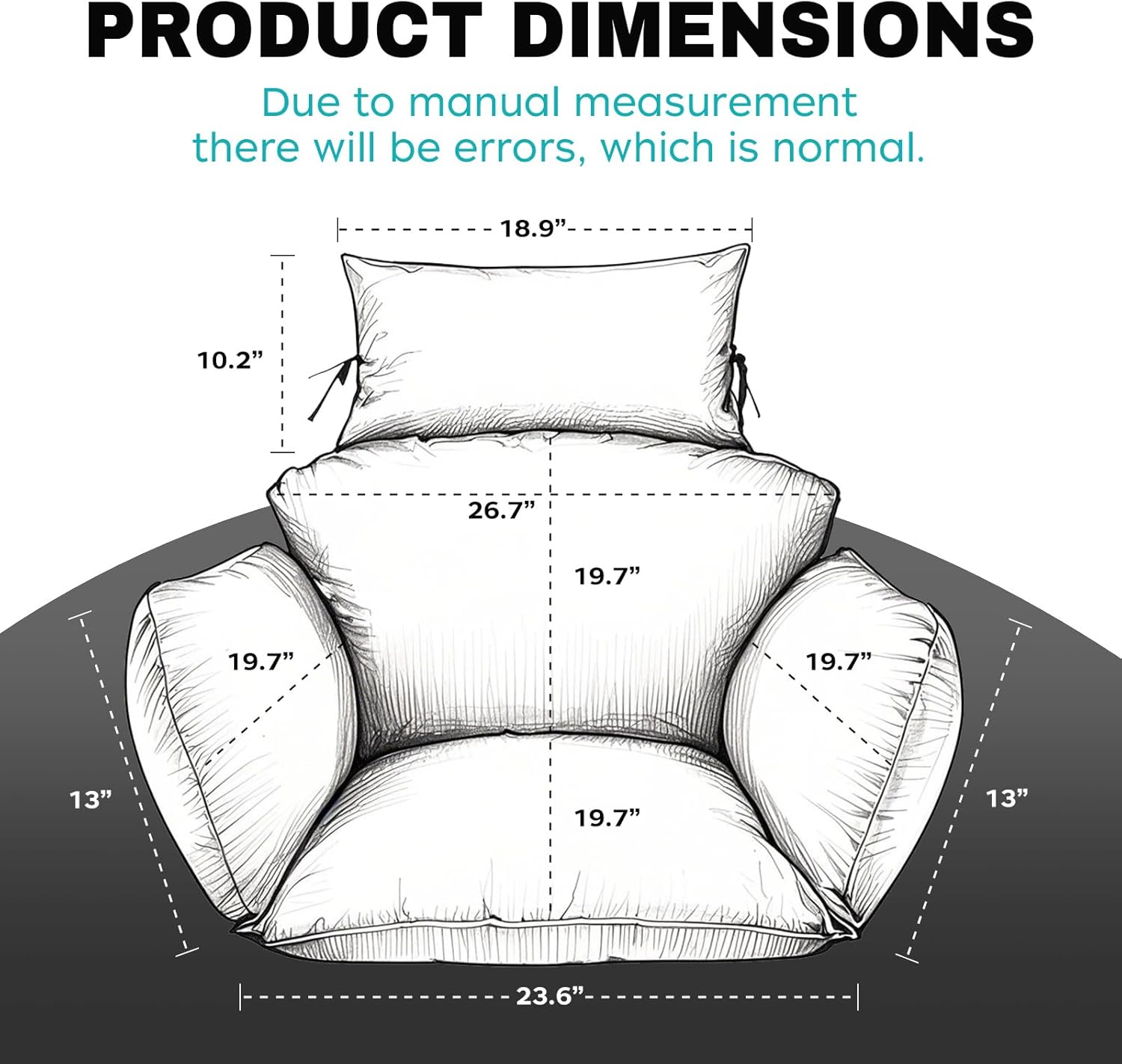Egg Chair Cushion Replacement, Waterproof Thicken Hanging Egg Swing Chair Cushion for Outdoor Furniture, Wicker Rattan Hammock Basket Cushion with Headrest Pillow 47x31.5x4.7 inch, Grey