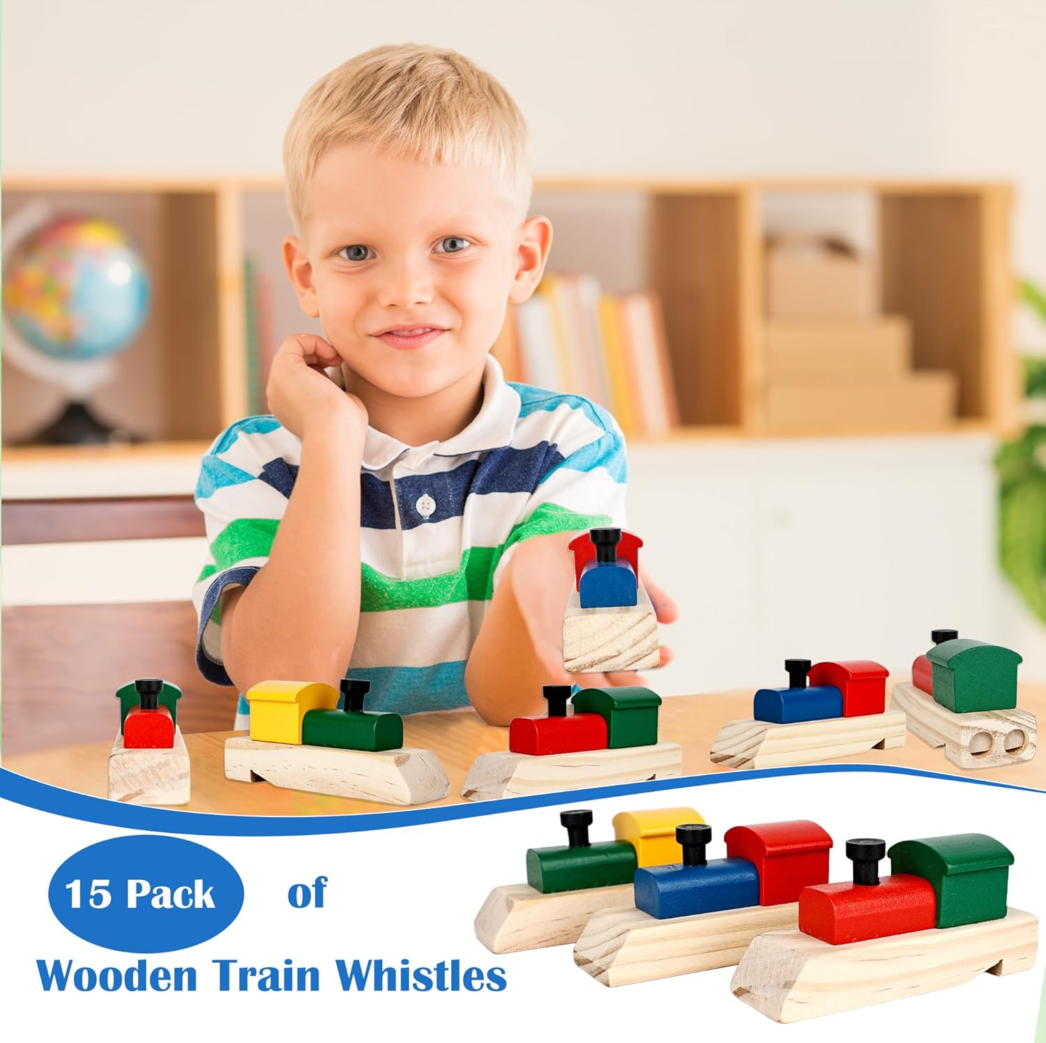 15 Pcs Wooden Train Whistles Wood Conductor Whistle Noise Maker Toys for Birthday Train Themed Party Favors Gift Bag Fillers Cheering Prop