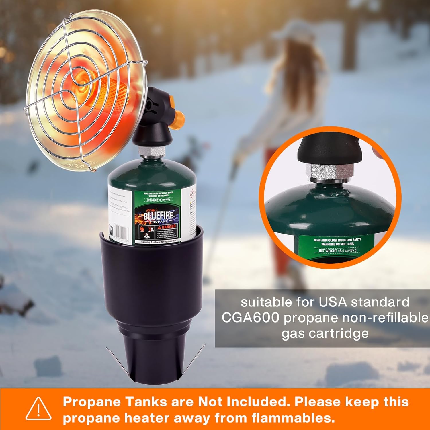 Portable Golf Cart Heater, Propane Heater 4100BTU Power with Cup Holder for Garage Patio Camping Tent Hiking Ice Fishing Suitable for 1lb camping gas cylinder（Fuel cylinder not include）