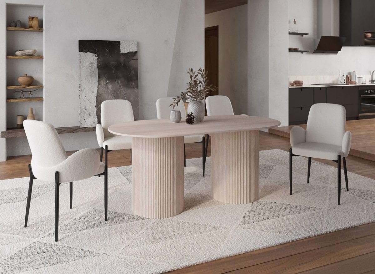 Table a manger ovale marbre composite beige 6 personnes 180cm Dhara DecoInParis