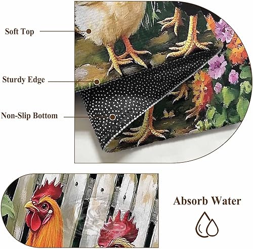 Miniatura 7 de 5x8 Area Rugs, Retro Rooster Non-Skid Rubber Backing Large Rectangle Rugs - Living Room Bedroom Home Office, Farmhouse Watercolor Animals Floral