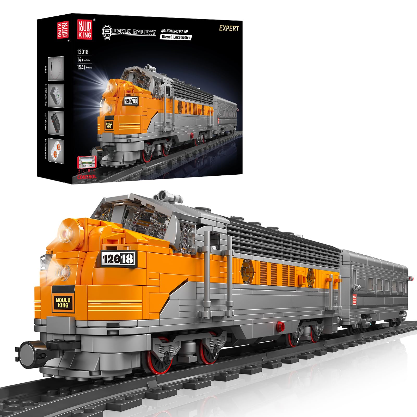 Amazon.co.jp: Mould King 12018技術米国EMD F 7 WP内燃機関車鉄道列車