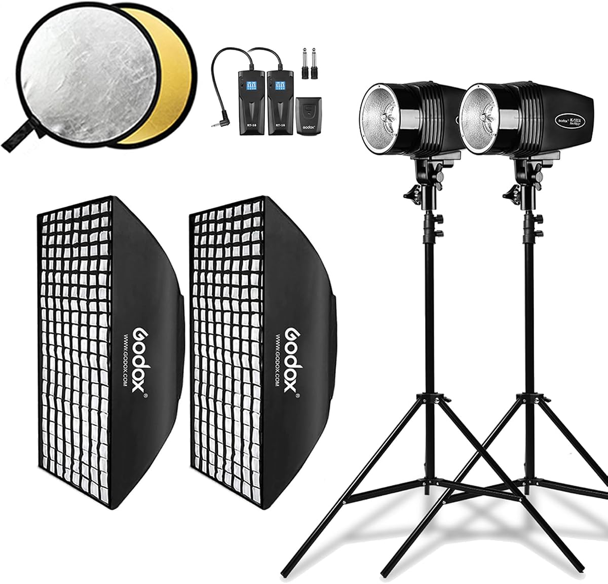 Studio Flash Light Kit for Beginner Photography, Strobe Softbox Lighting Kit, 2x180W Compact Monolight with Flash Trigger, Grid Softbox, Light Stands, Reflector, GN 45, Recycle Time 0.5-3s 110V