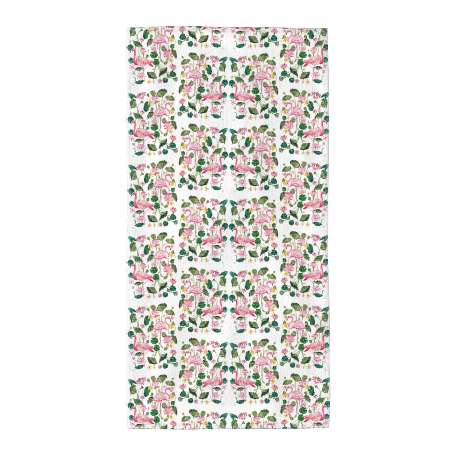 DIEzig Flamingo Bird Round Leaves Fashion Printed Long Bath Towel For Pool Side Seaside Holiday