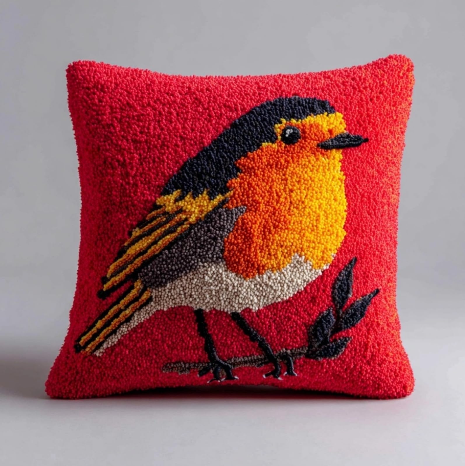 WallustrioaW Latch Hook Cushion Cover Kits 43x43cm,Robin