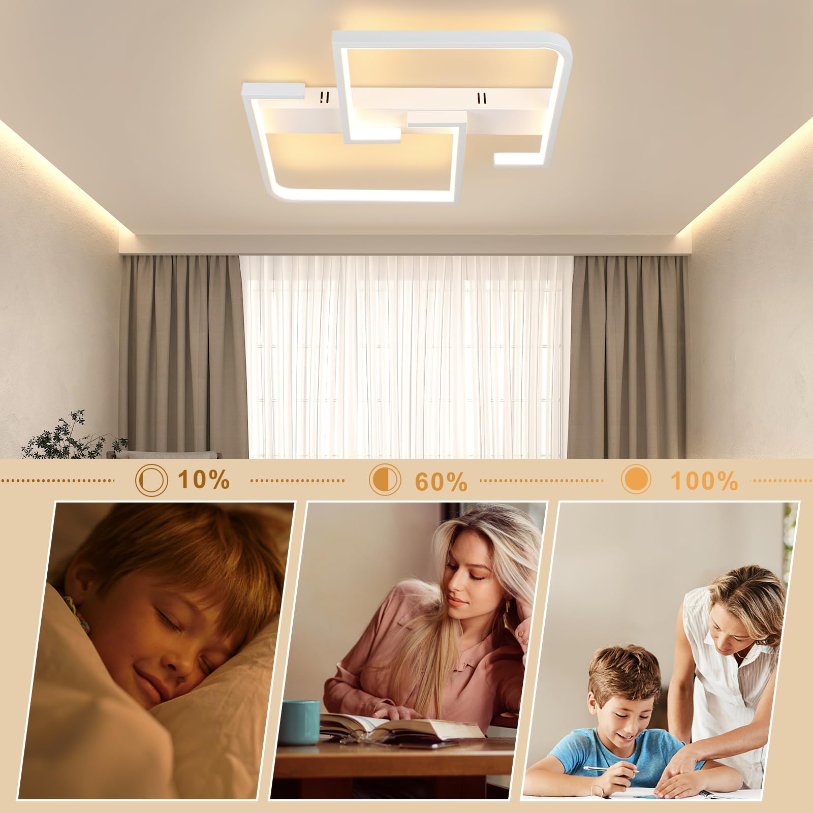 CBJKTX Ściemnialna lampa sufitowa LED do salonu z pilotem 45W 60CM biała,
