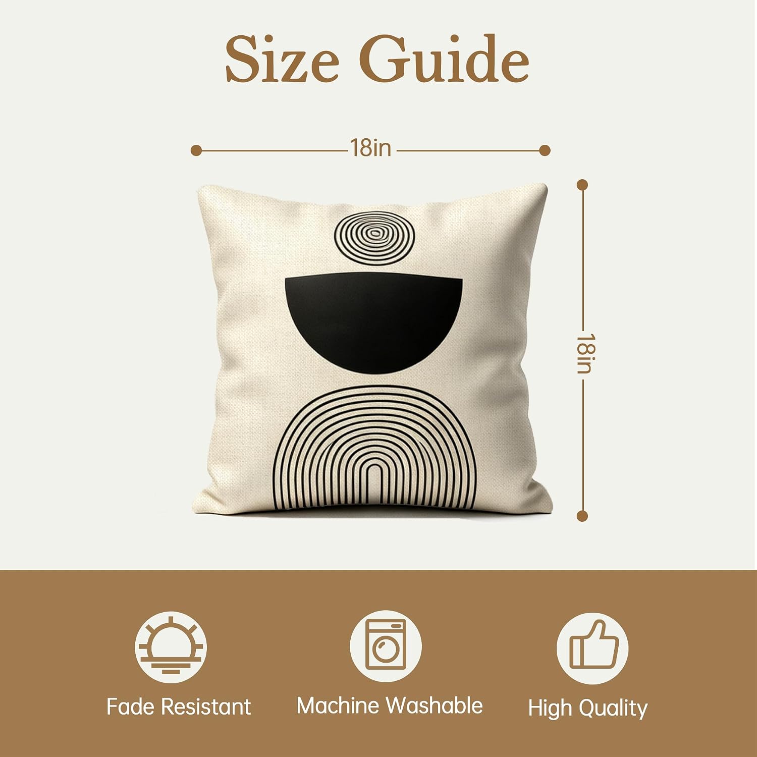 Mid Century Abstract Line Art Pillow Covers Set of 4, 18x18 Inch Boho Neutral Throw Pillow Covers with Arch and Diamond Shapes, Minimalist Decor for Couch Bed Outdoor Black Cream