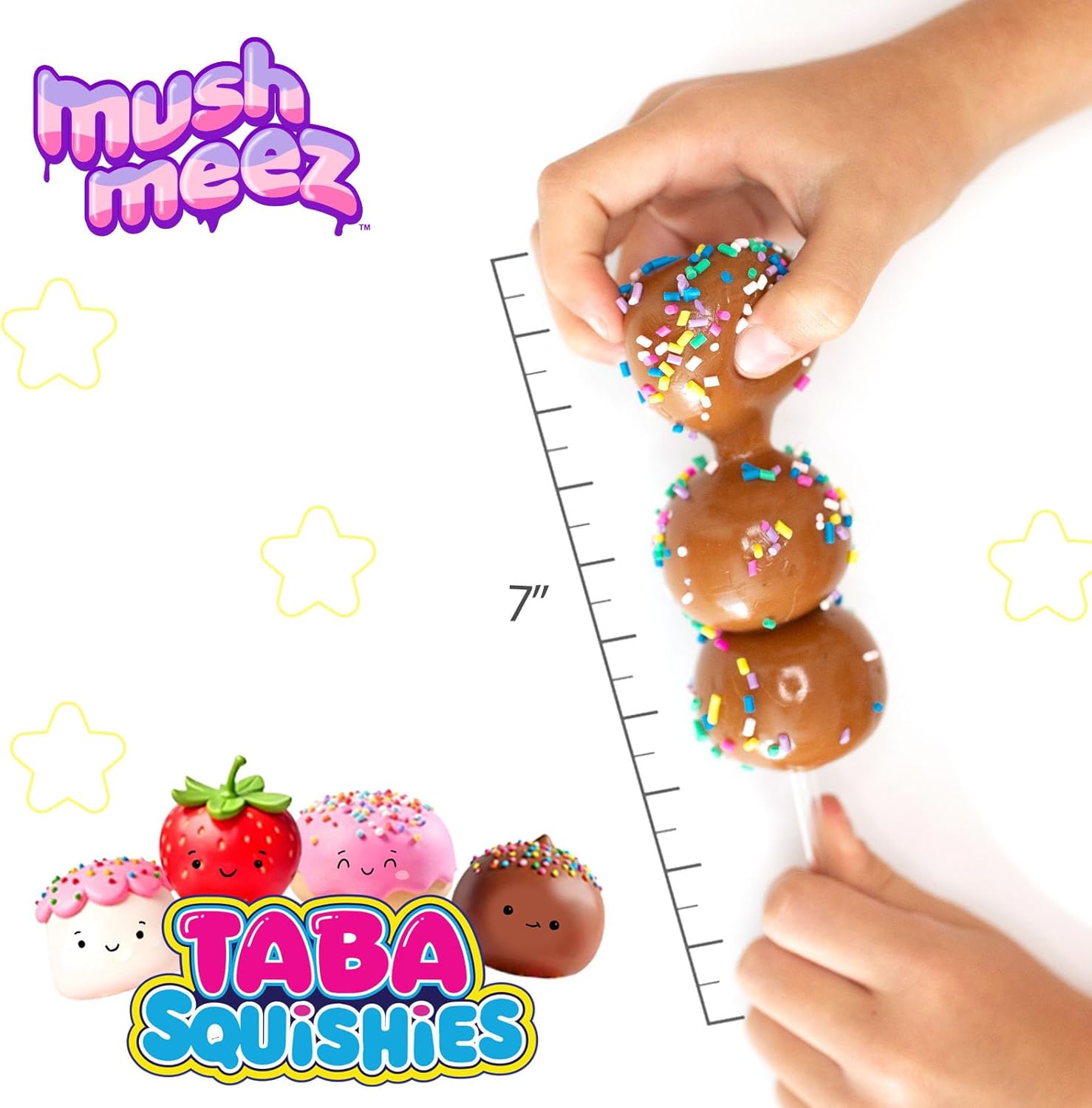 Taba Squishy Sweet Friends - 3 Taba Squishies on a Stick - Squish, Squeeze, Great for Stress Relief - Sensory / Fidget Play Food Squishy Toys for Kids and Adults