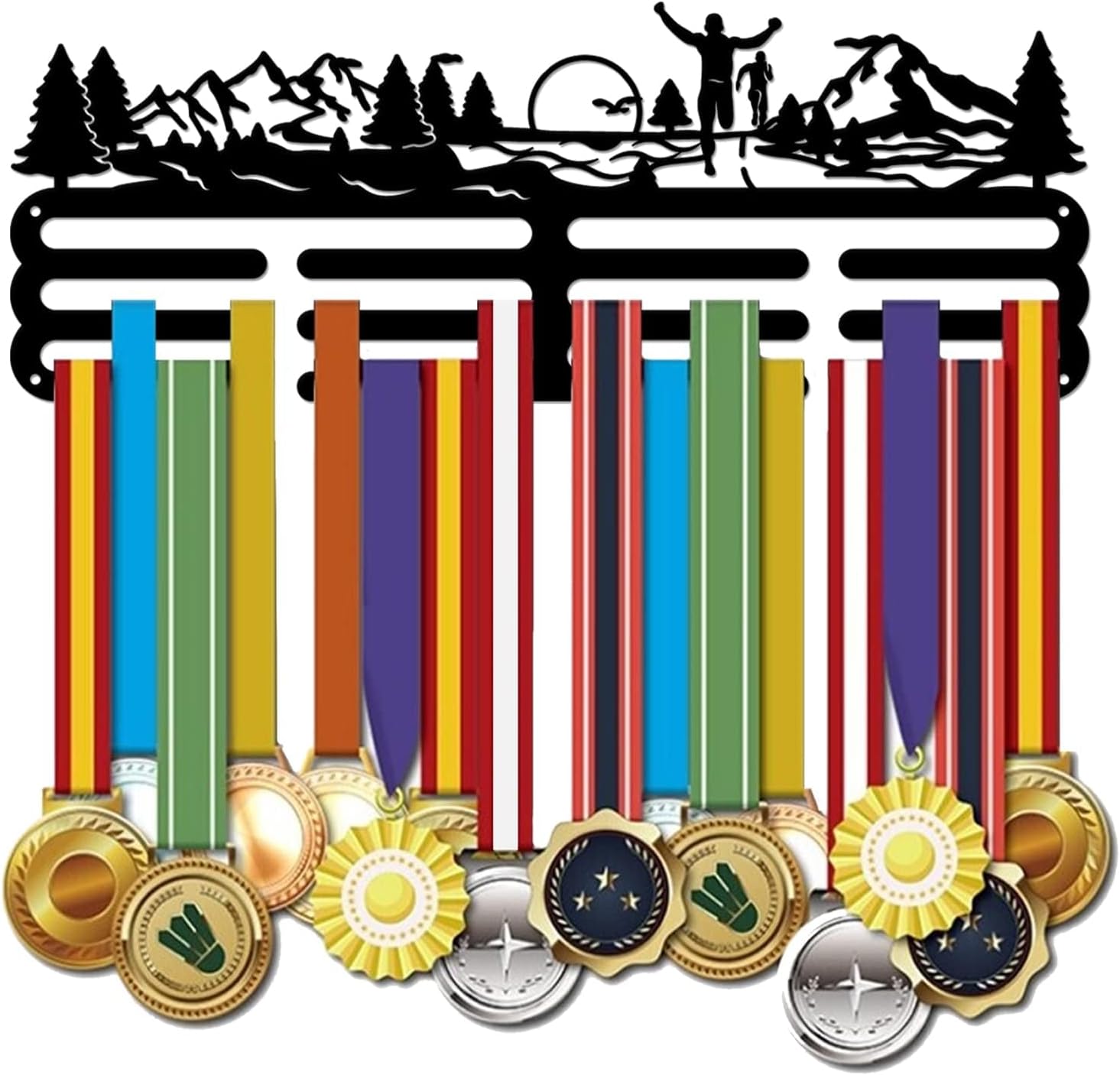 Running Medal Hangers Park Run Holder For Wall Mountain Trees Metal Medals Rack Hanging Black Display Runner Man Woman 40X15Cm