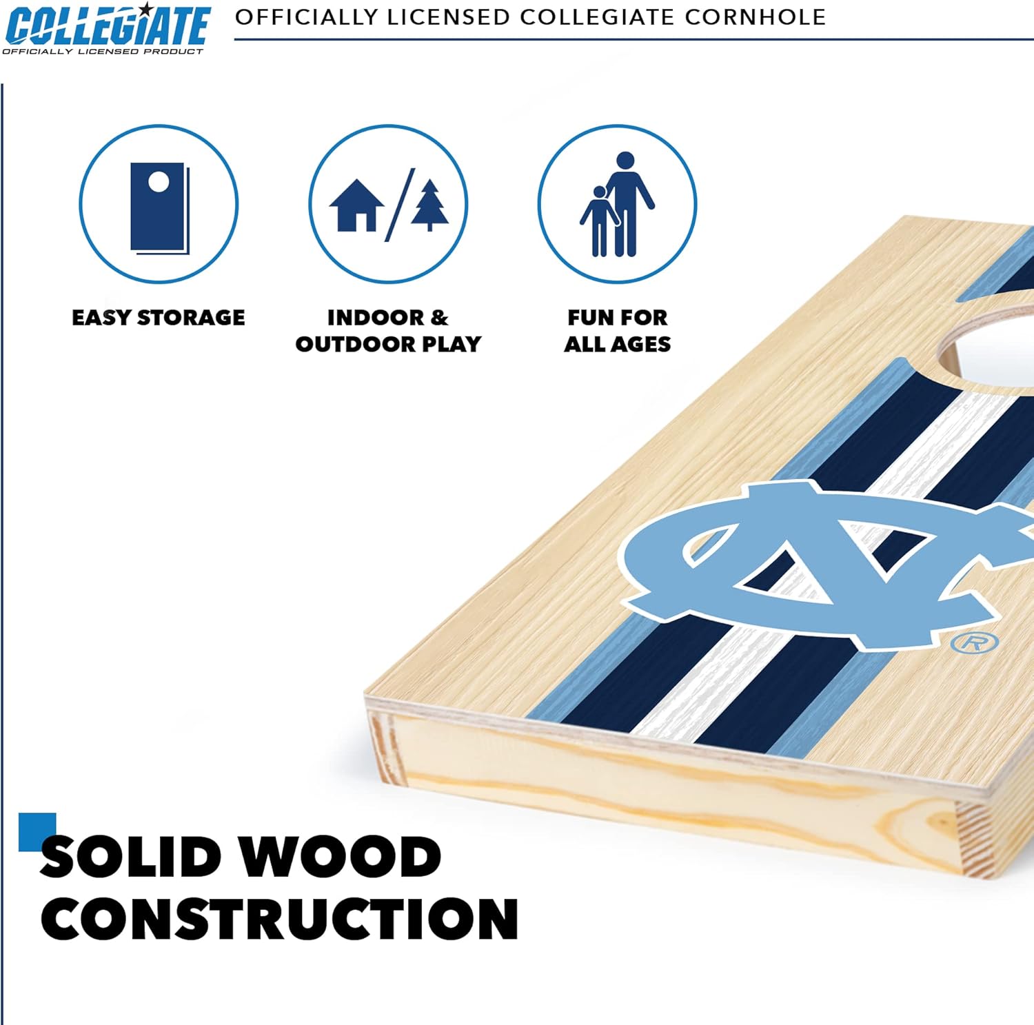 Wild Sports North Carolina Tar Heels 1' x 2' Travel Size Solid Wood Cornhole Set with Direct Print HD Team Graphics – Great Gift for Any Sports Fan! Bean Bag Toss Family Games for Outdoor Play