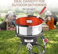 Vista 2 de VEVOR Freidora de Pescado y Alitas de 10 Qt, Kit de Freidora de Pescado de Propano de Aluminio, Freidora Profunda para Exteriores Olla para Mariscos