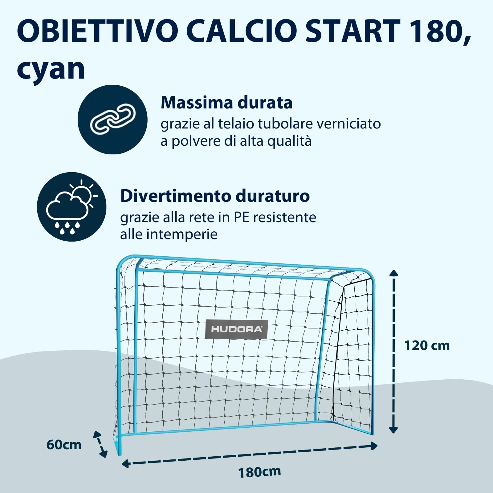 HUDORA Porta da calcio Start 180 x 120 x 60 cm - Porta da calcio stabile per bambini e adulti - Porta da esterno con sistema a scatto - Porta da giardino per tempo libero e allenamento