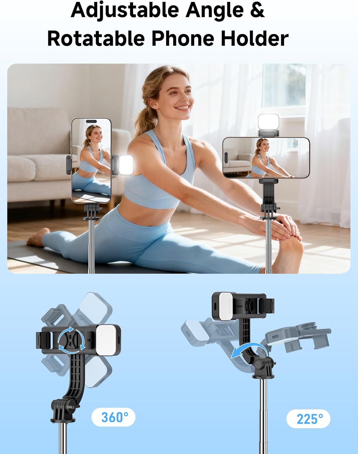 Mini Selfie Stick Travel Tripod for Cell Phone with Light, Extendable Selfie Stick for iPhone with Detachable Remote, iPhone Tripod for Video Recording, Photograph, Compatible with Cellphones