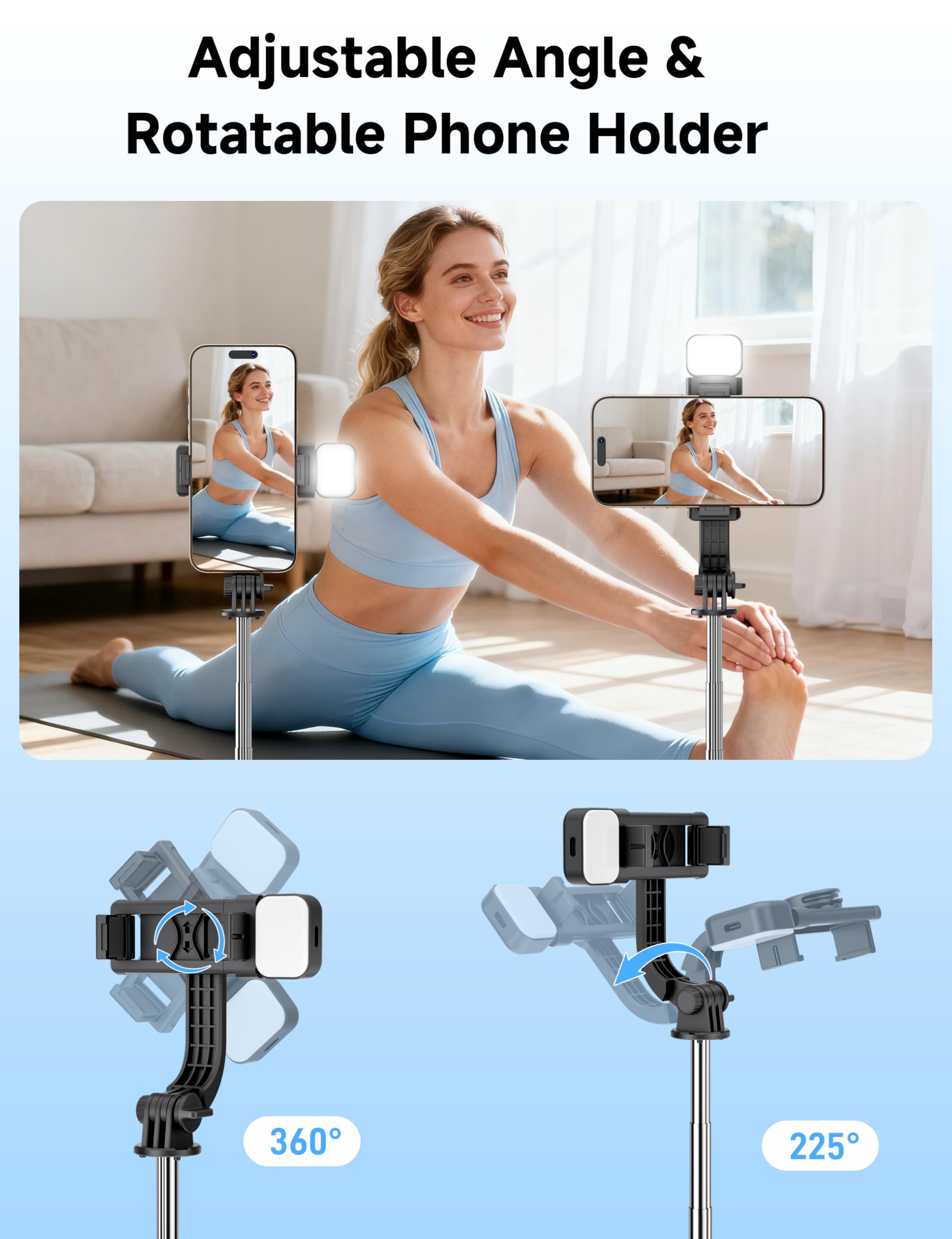 Mini Selfie Stick Met Verlichting En Afstandsbediening – 67 Tot 170 Cm, Voor Alle Smartphones
