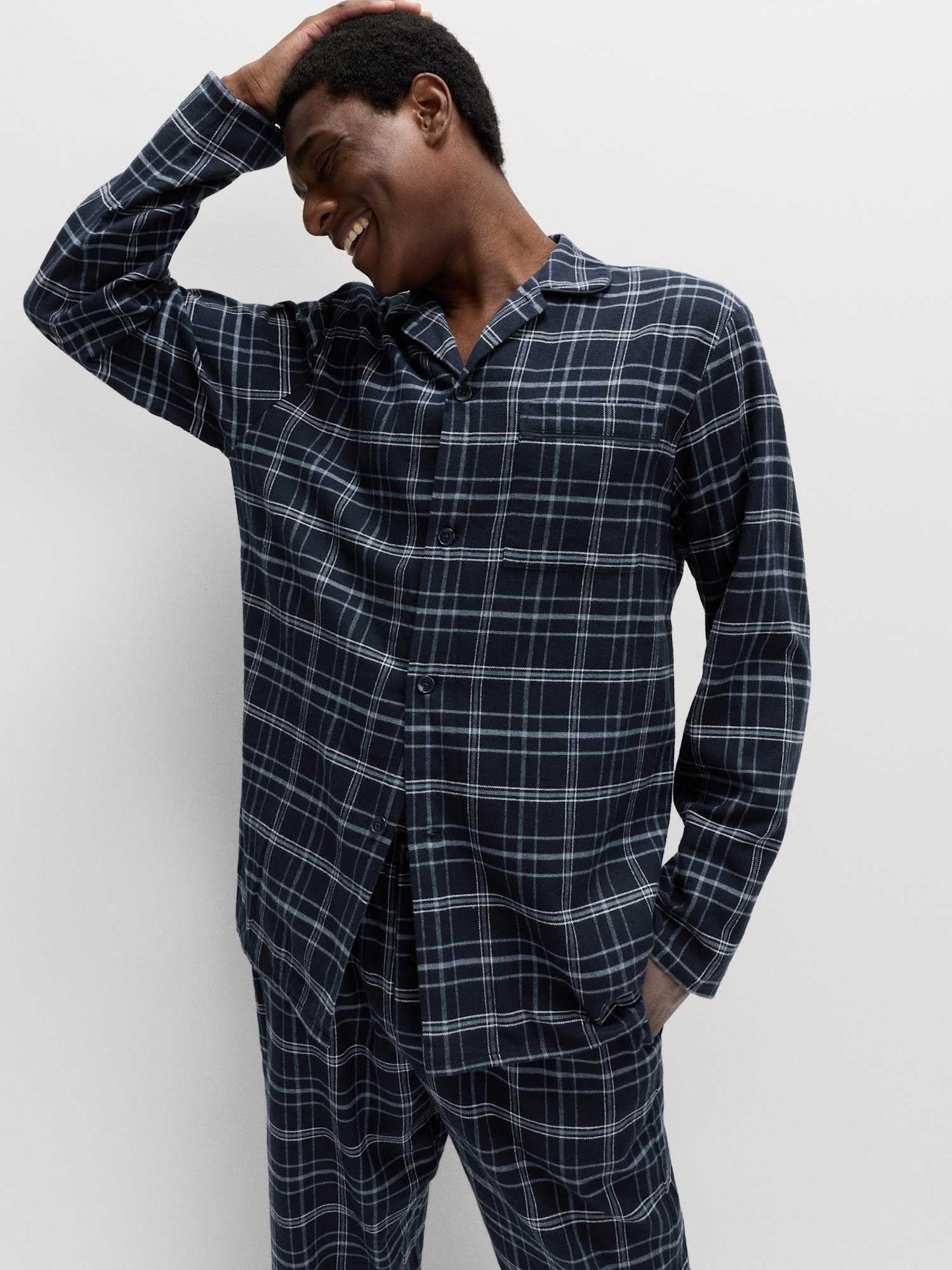 Marks & Spencer Uomo Pigiama a Quadri in Puro Cotone Spazzolato – vestibilità Regolare – con Tasche