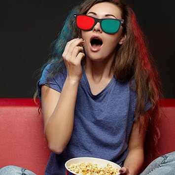 Red Green 3D Viewing Glasses 4Pcs Black Frame for Movie Game Anaglyph in Black