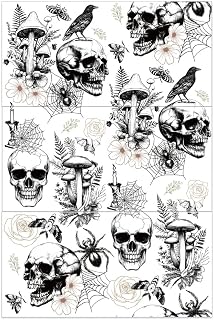OLYCRAFT 3Pcs/Set Rub on Transfers Stickers 12x6 Inch Skull Spider Furniture Decals Rub on Decals for Furniture and Craft Flower Butterfly Transfer Sticker for Wood Window Home Decor