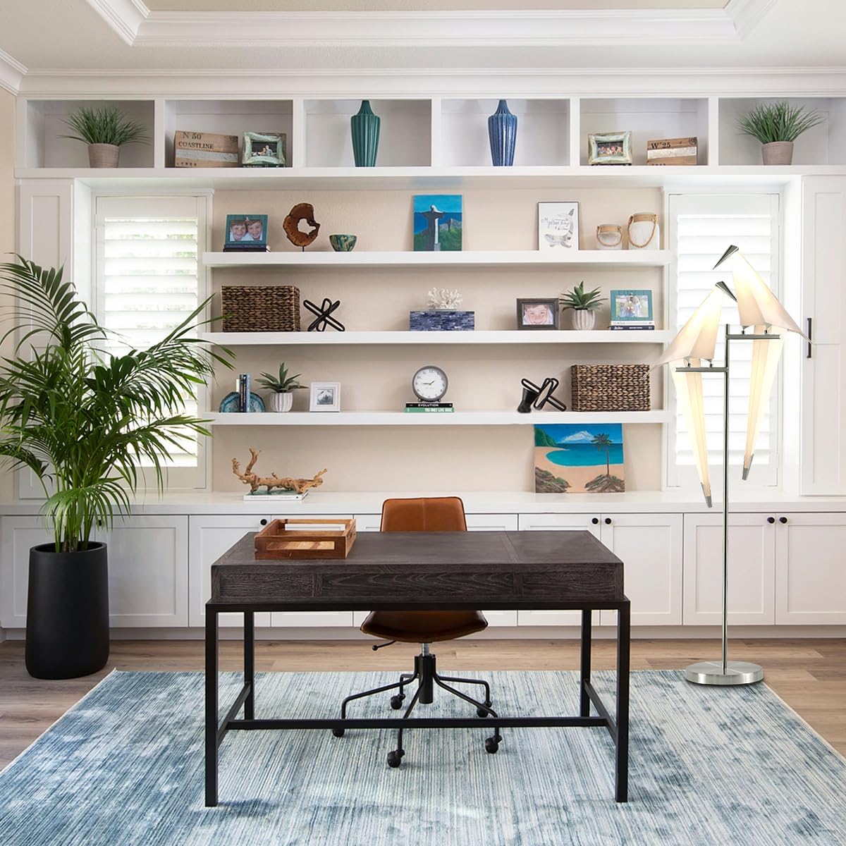 Double Headed Paper Crane Floor Lamp, Modern Creative Paper Bird LED Floor Lamp, Silver Bedroom Bedside Lamp, Study Room Reading Lamp, for Living Room, Study, Bedroom, Dressing Room