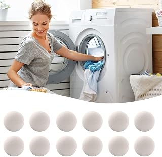 Wool Dryer Ball, 12PCS Premium Reusable Dryer Balls, Eco Friendly Fabric Softener to Speed Up Dry Time, Save Your Money, Reduce Wrinkle and Anti-Static (white)