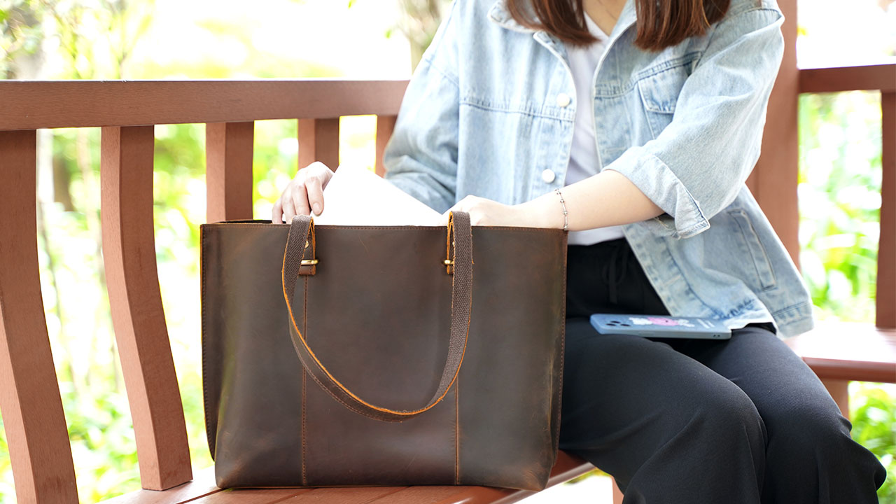 Bolso Tote de Cuero de Grano Completo para Mujer Vintage miniatura 7