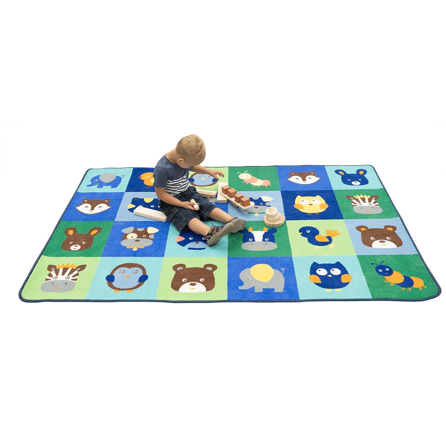 Flаѕh Dеаlѕ - 80% оƒƒ Children's Factory Baby Animals Grid, Value Size, 48x72, CPR3142, Contemporary, Kids Rug for Daycare or Classroom, Baby and Toddler Playroom Décor, Aqua, Sky Blue, Blue, Green Contemporary