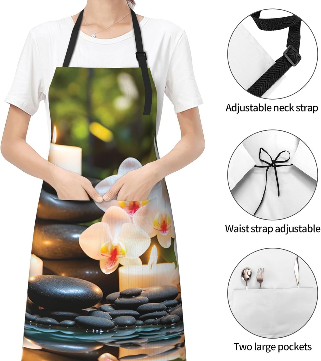 Relaxation with Massage Spa Cooking Aprons for Women Men Waterproof Bib Apron with Pockets Adjustable Kitchen Chef Apron