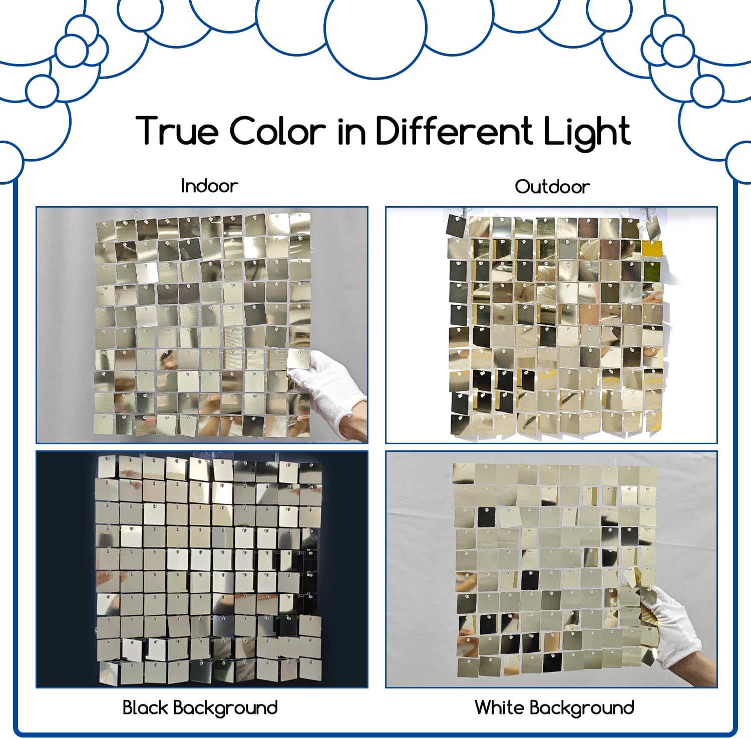 COKAOBE Light Gold Shimmer Wall Backdrop 24PCS Gold Sequins Backdrop Decoration Panels, Photo Backdrops for Birthday, Anniversary Wedding Engagement Decoration (Light Gold)