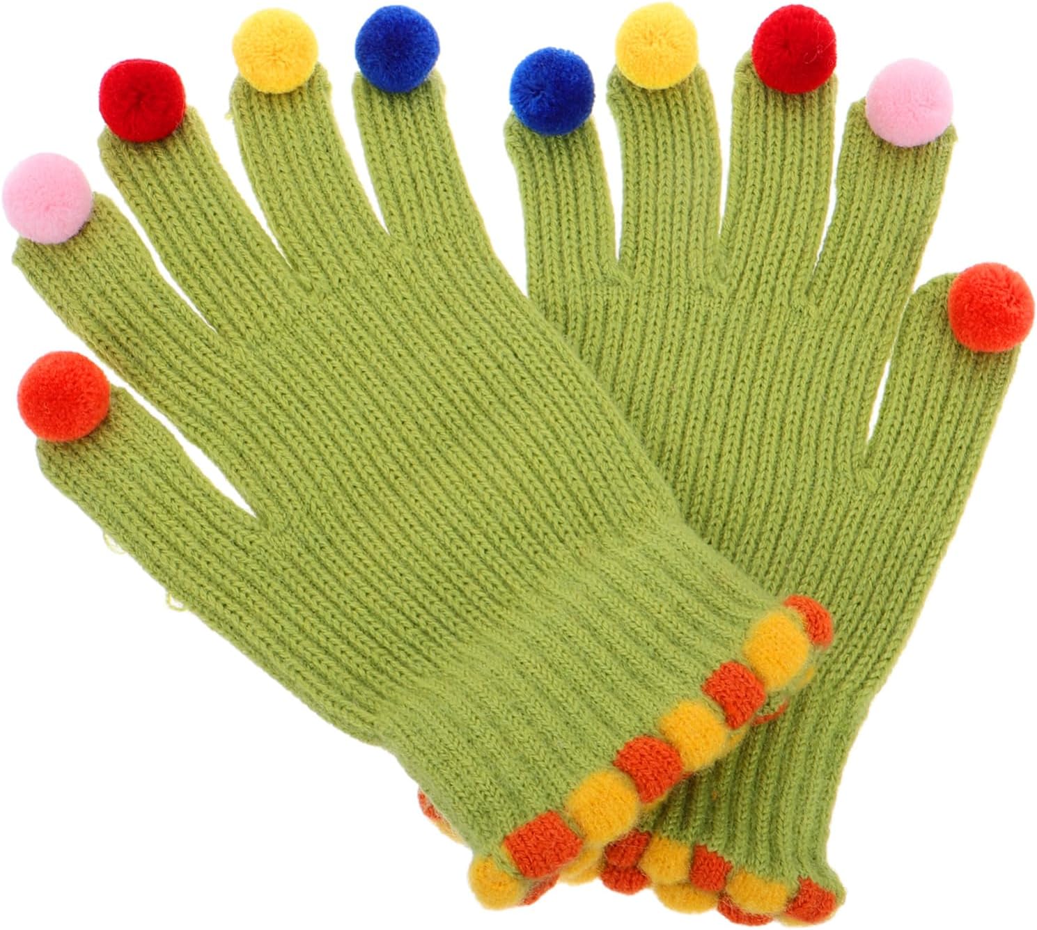FRCOLOR 1Pair Knitted Fingerless Gloves for Women Touchscreen Compatible Thermal Mittens with Fur Balls for Outdoor Cycling and Winter Activities