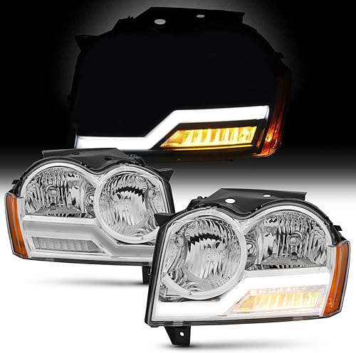 Miniatura 8 de AKKON - Compatible con faros delanteros tipo halógeno para Jeep Grand Cherokee 2005 2006 2007, tubo LED DRL, carcasa negra, reemplazo del pasajero