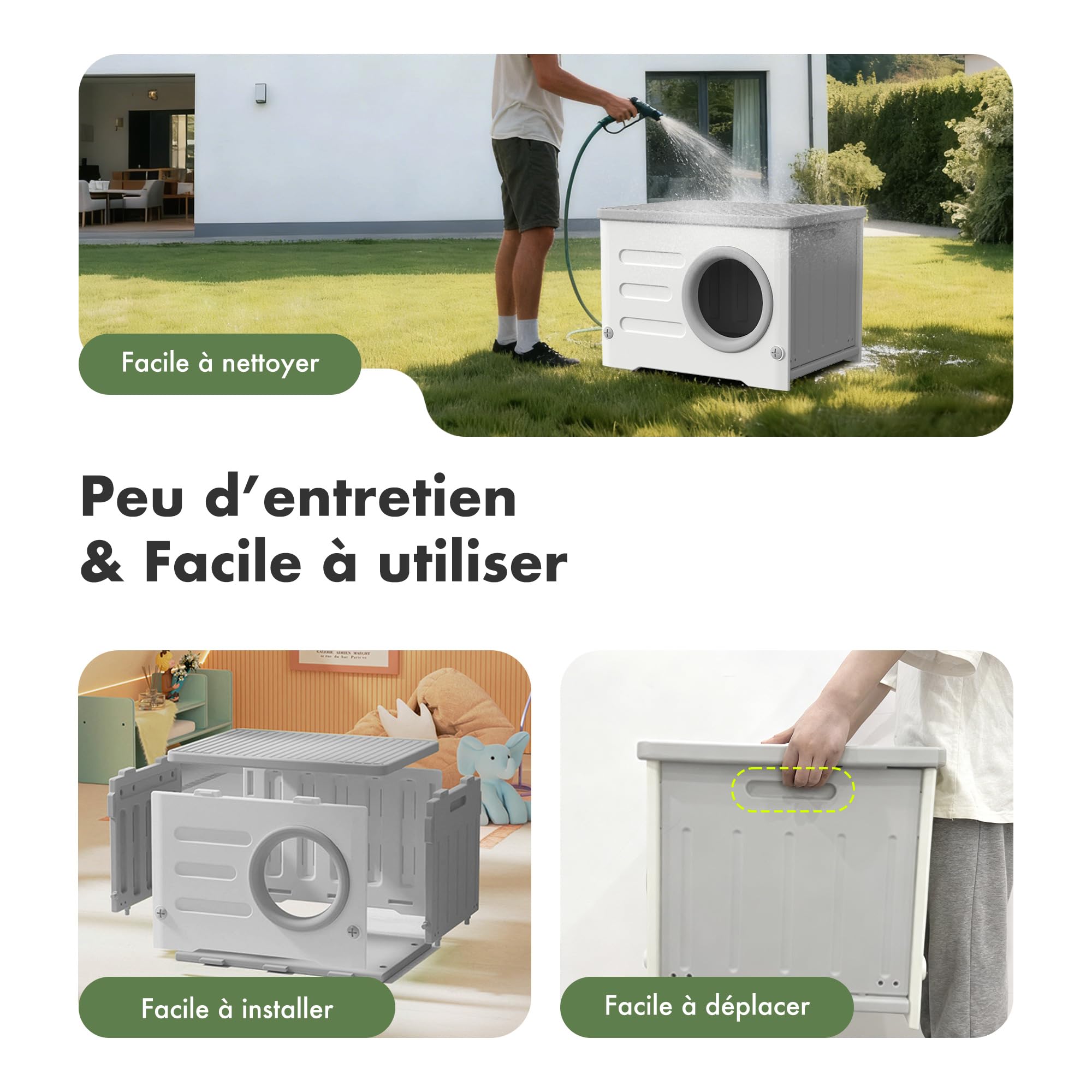 Abri extérieur pour chat résistant aux intempéries, abri pour chat sauvage en plastique robuste isolé, abri pour chat empilable surélevé pour toutes les saisons intérieur extérieur avec