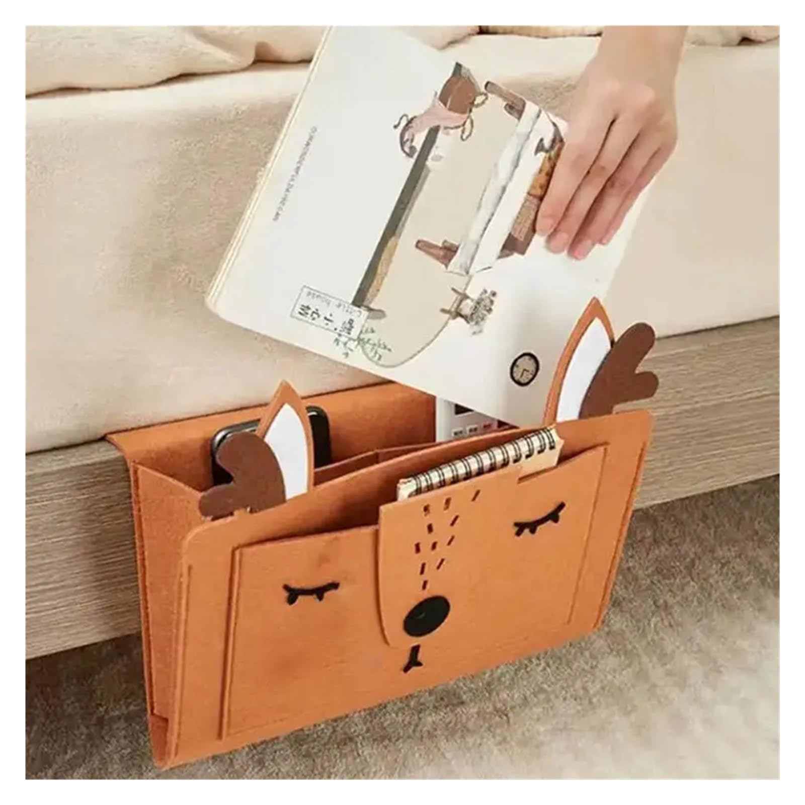 Betttasche Nachttisch-Organizer aus Filz mit Tiermotiv, rutschfeste Nachttischtasche, Seitentasche for Bett, Sofa, for Aufhängen, Couch-Aufbewahrung, Betthalter, Taschen for das Bett Für Betten, Sofas
