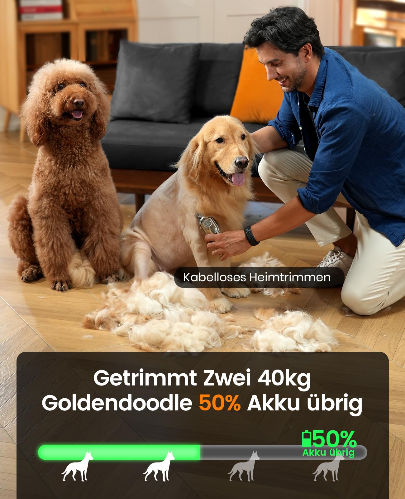 oneisall Leise Hundeschermaschine mit Metall-Führungskamm, Schermaschine Hund profi kabellos, Hochleistungs Tierhaarschneidemaschine für Dickes/Lockiges/Feines/Langes/Gewelltes Haar (Silber)