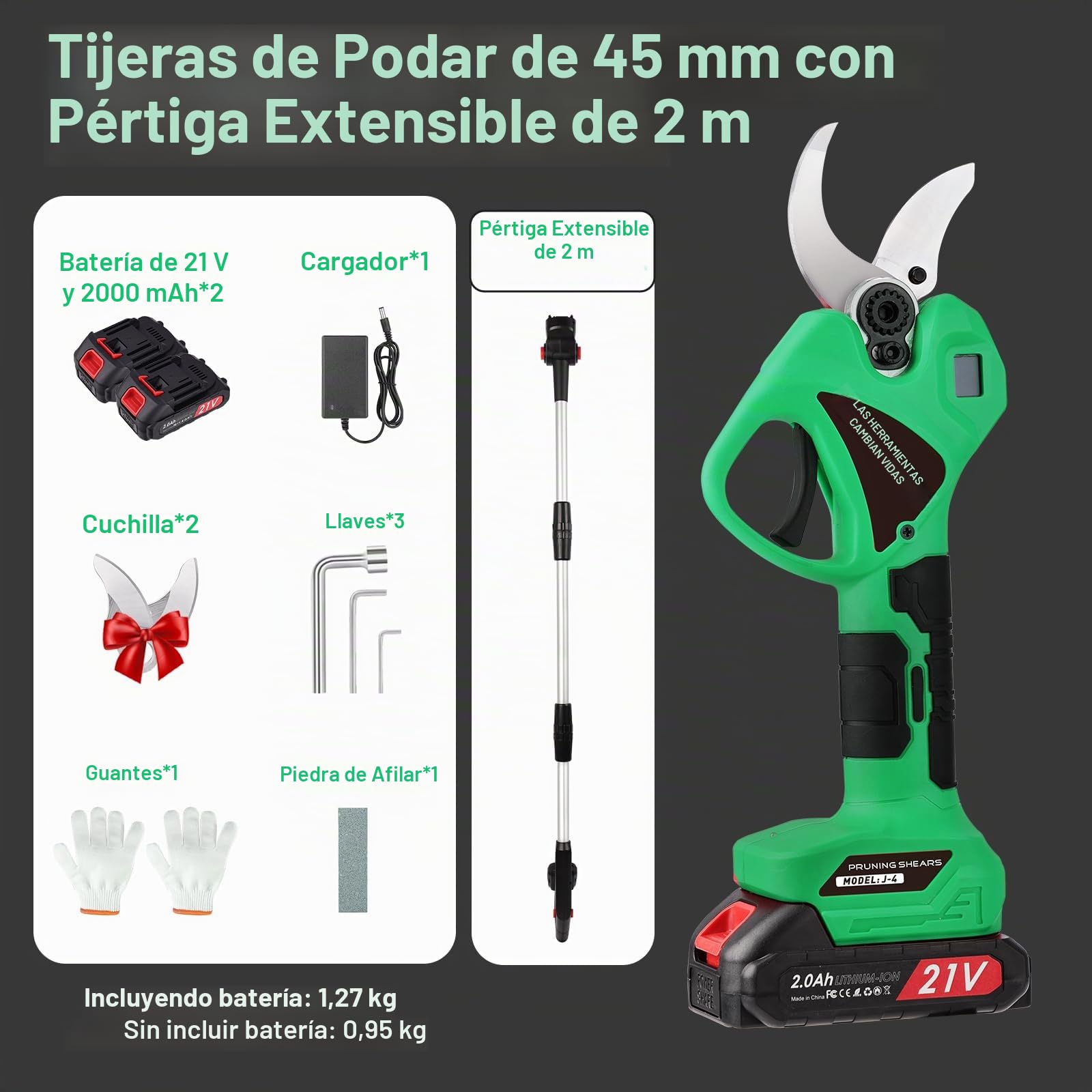 45mm Tijeras De Podar Electricas: Tijera podar telescopica 45-30mm Ajustables Hoja SK7 - Tijeras de podar telescópicas con 2 baterías de 21 V/2000 mAh - Tijeras de Podar Bateria para Jardinería,Olivos