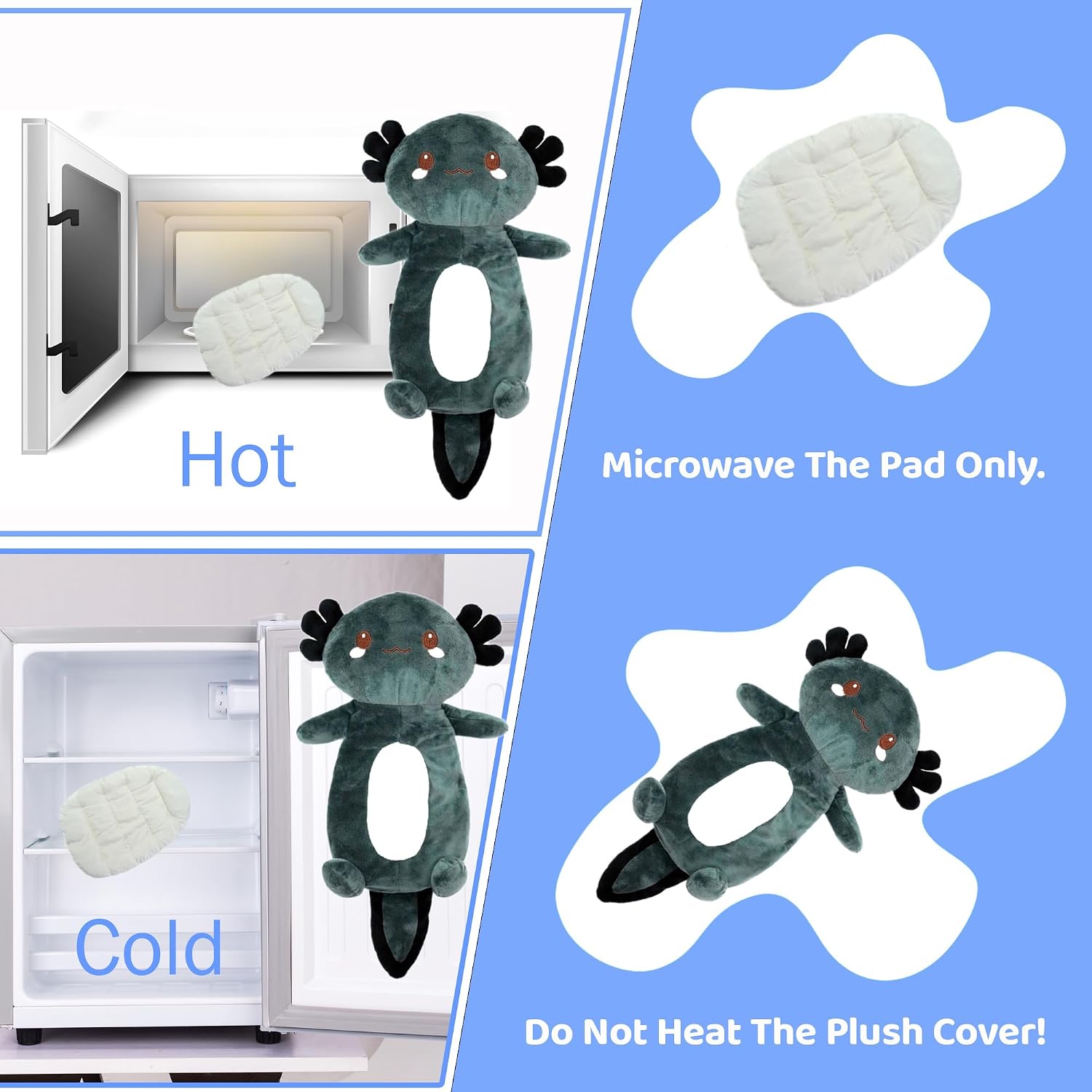 Cute Heating Pad Microwavable Stuffed Animals, Black Axolotl 1.1lb Removable Heated Animals, Super Soft Cozy Heatable Plush Body Pad for Relief New Year Gift
