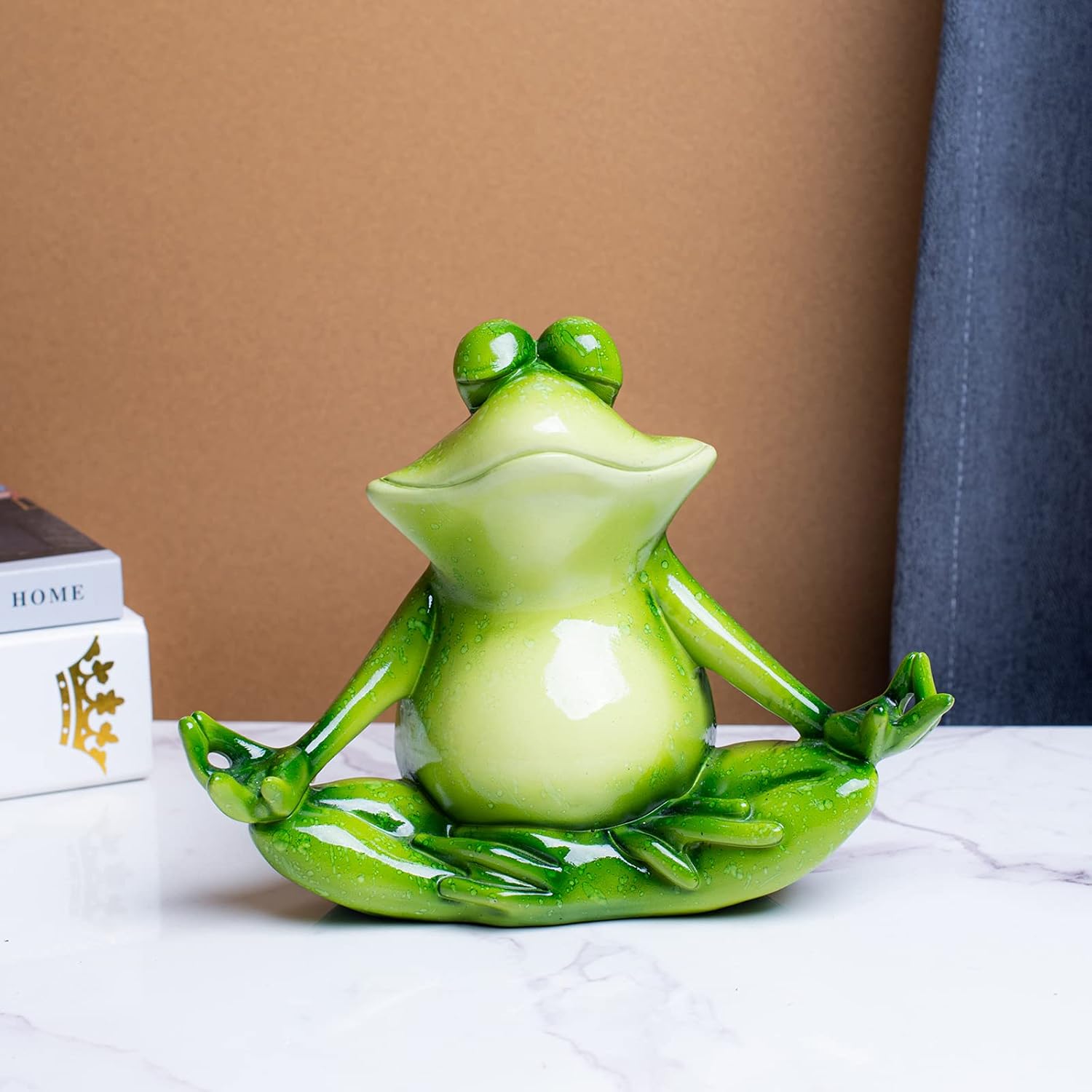 Frog Figurine Decor, Yoga Meditation Frog Resin Statue 7.9 Inches, Home Office Desk Desktop Decor and Garden Terrace Pool Decoration, Frog Decor Gift.