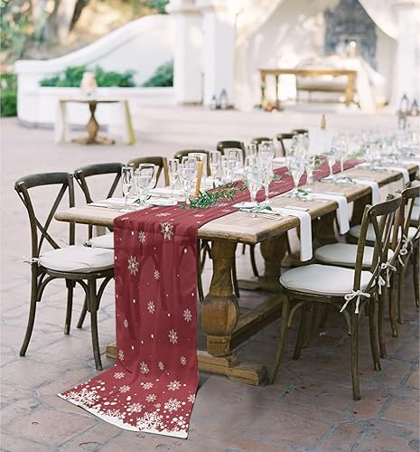 Miniatura 5 de Double Love Fantasy Snowflake Chiffon Table Runner 120 Inches Long, Voile Sheer Tulle Runner for Rustic Wedding Reception Bridal Shower Decorations