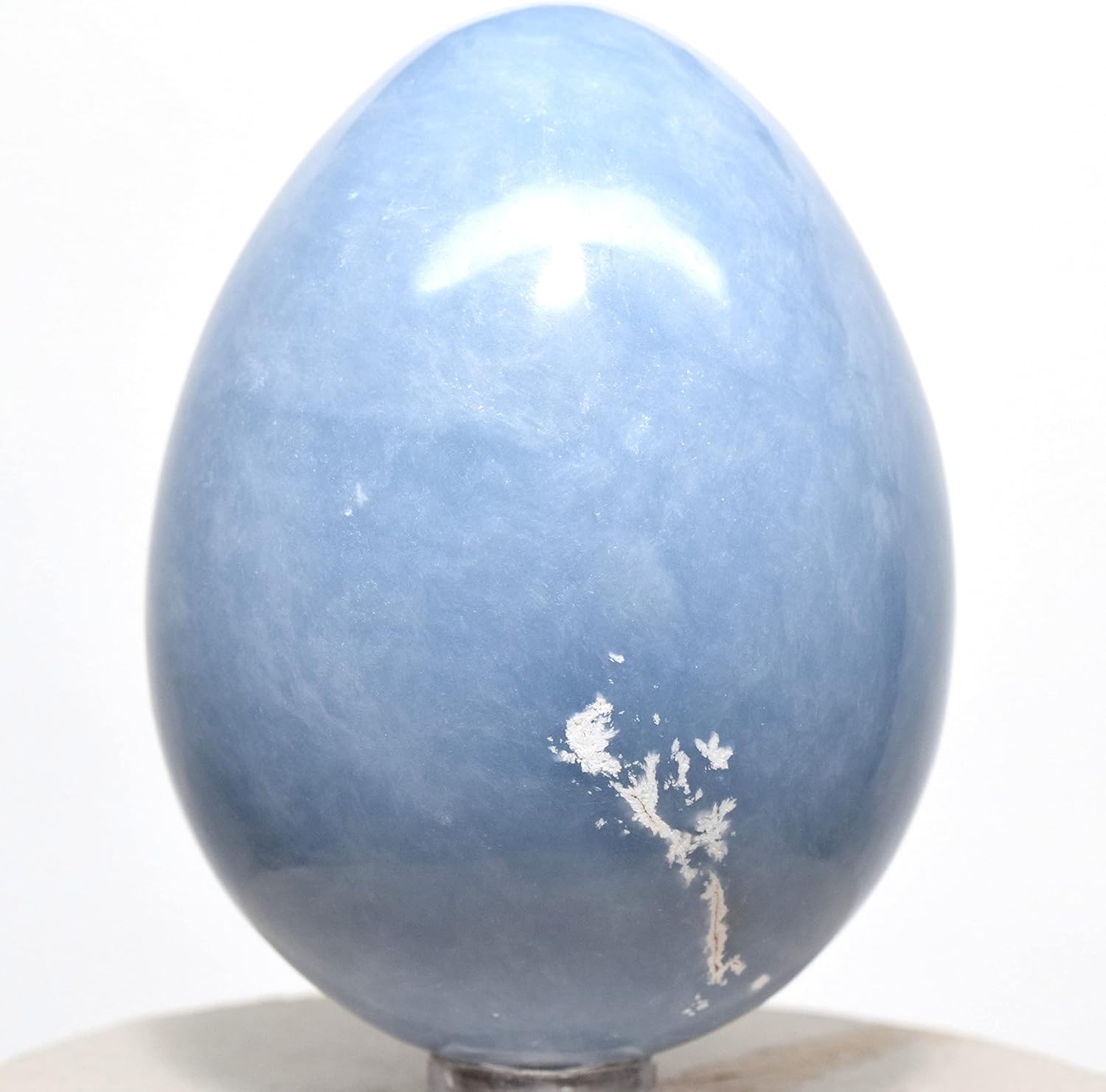 72mm Blue Angelite Egg Natural Crystal Polished Sparkling Angelic Mineral Angel Stone - Peru + Stand
